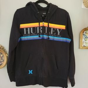 Hurley black zip up hoodie with colorful stripes lounge hoodie unisex